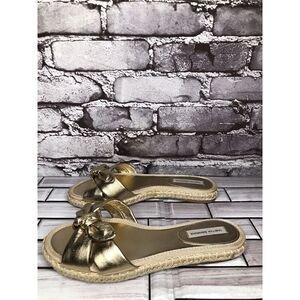 Tabitha Simmons Metallic Gold Leather Bow Slides Espadrilles Sandals Women 6.5M